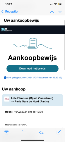 Scherm van de e-mail die is gebruikt om het aankoopbewijs te downloaden